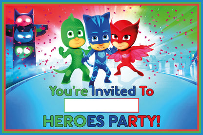 Set of 30 pj Masks Birthday Invitation Cards & Envelopes