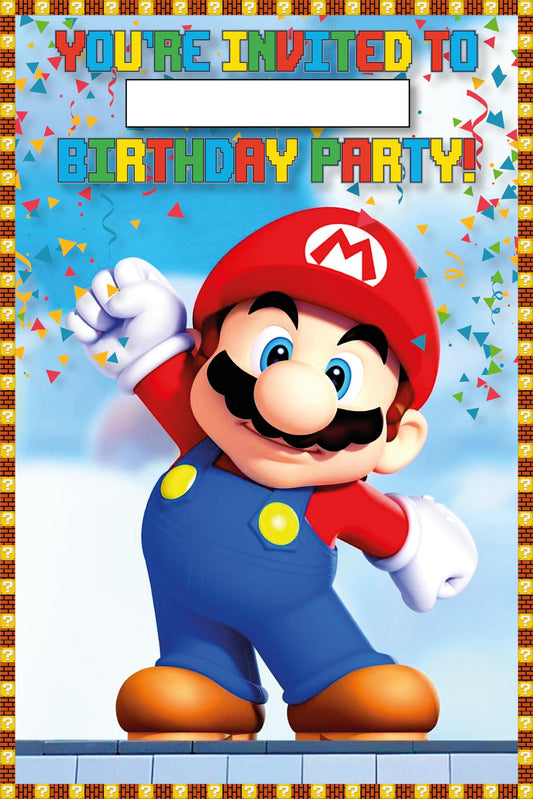 Set of 20 Super Mario Birthday Invitation Cards & Envelopes