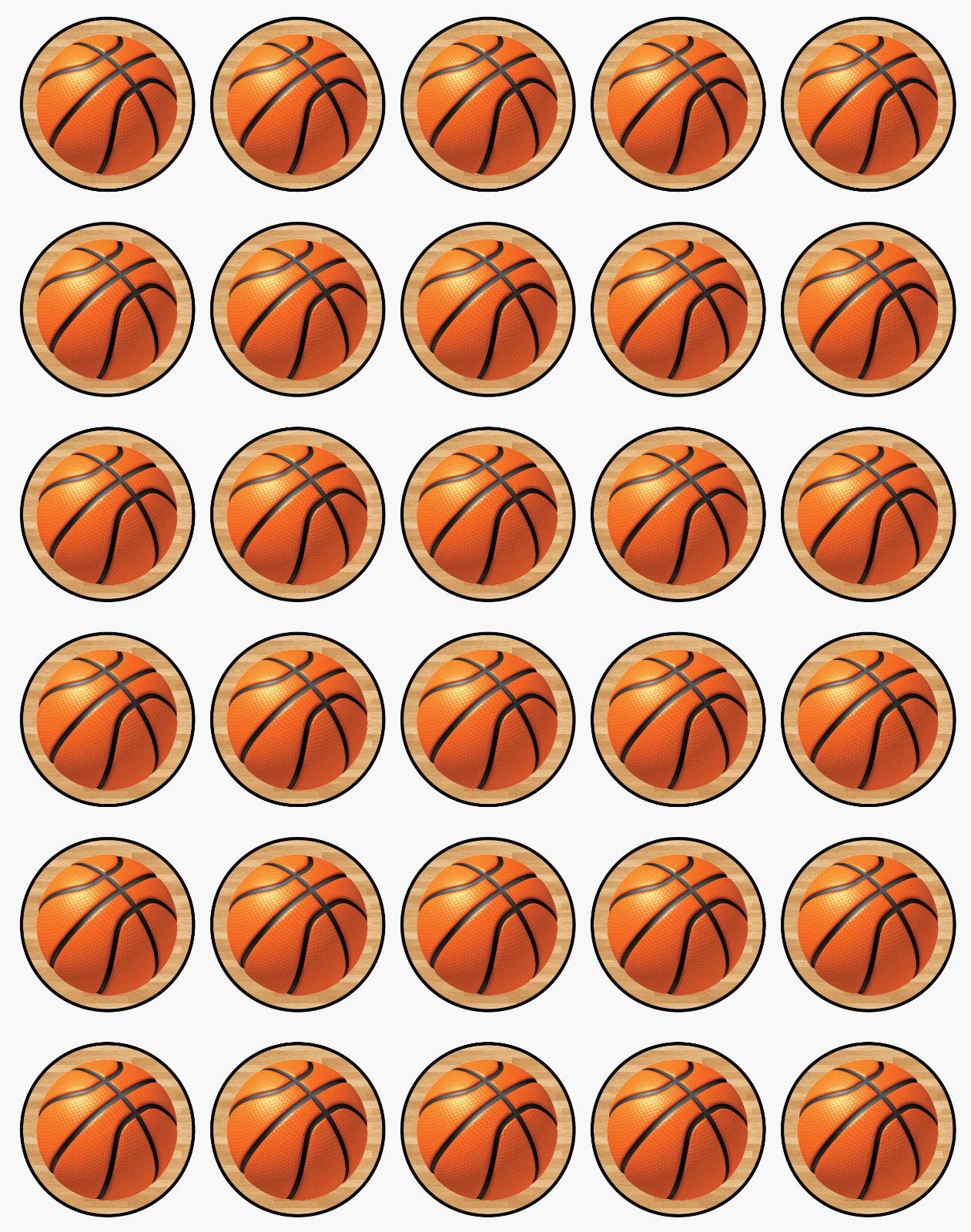 30x Wafer Paper Basket Ball Edible Cupcake Topper