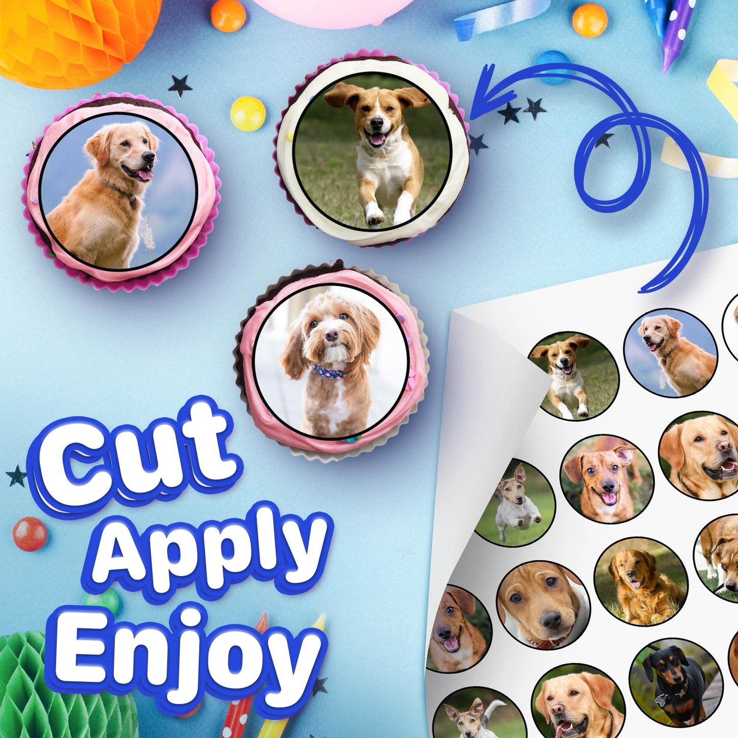 30x Wafer Paper Animal-Dog Edible Cupcake Topper