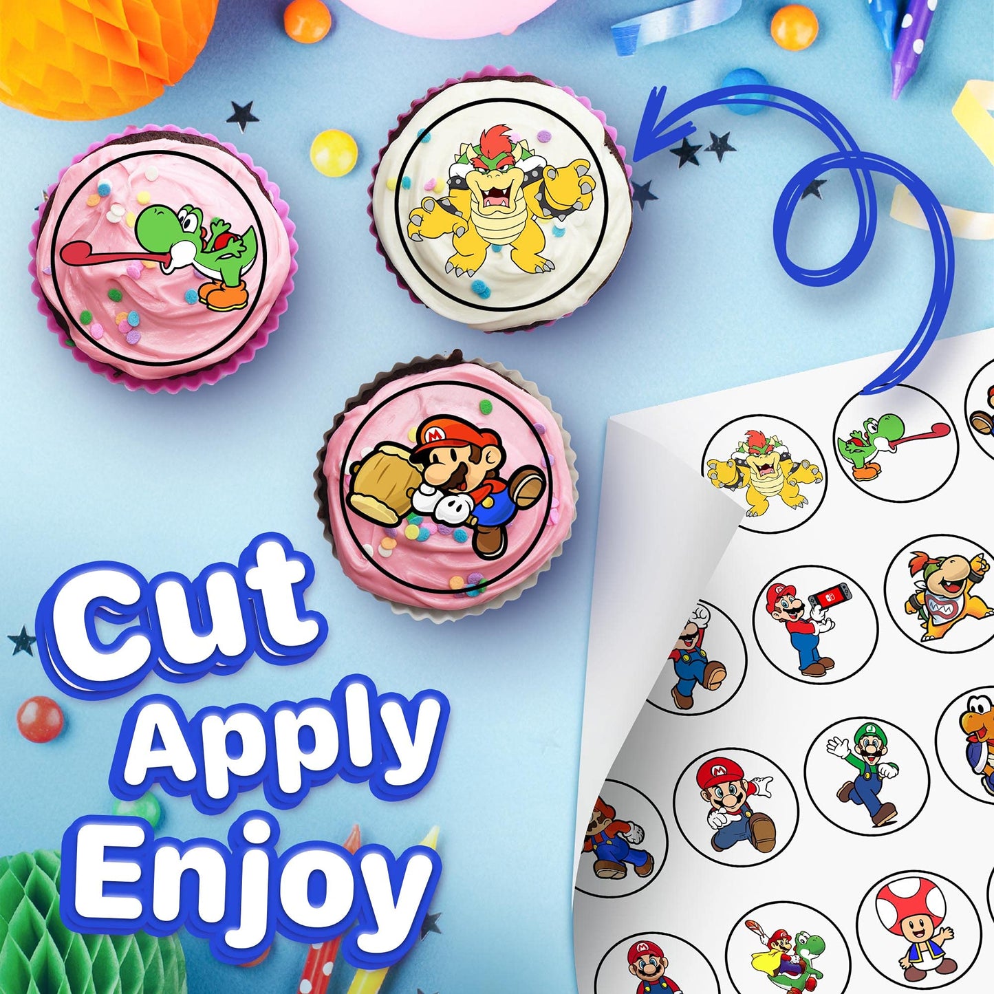 30x Wafer Paper Super Mario Edible Cupcake Topper