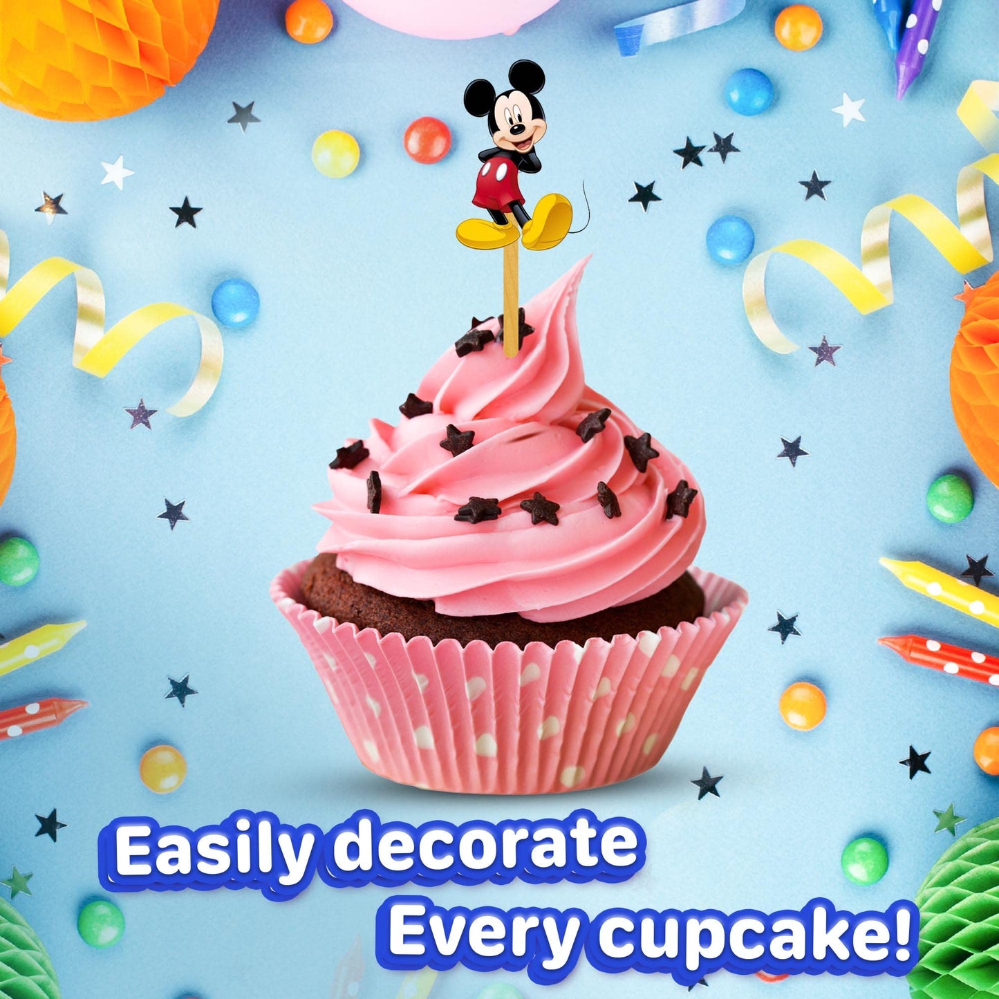 24x Classic Mouse Cupcake Toppers – Strong Picks Happy Birthday Décor, Cupcake Decorations for Kids' Birthdays