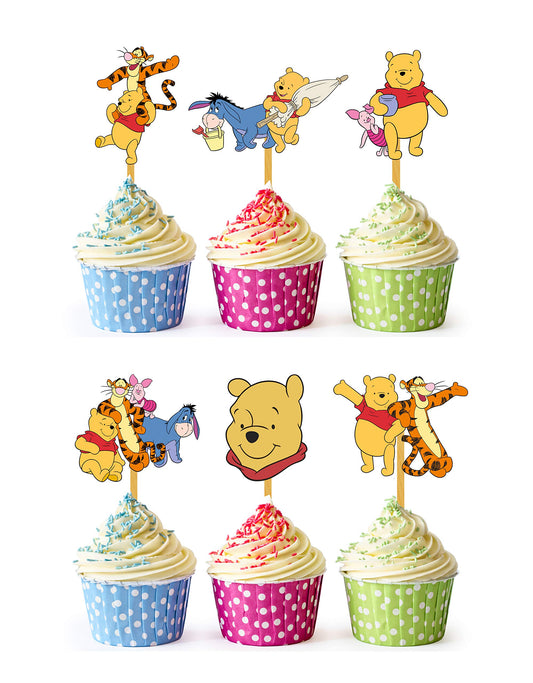 24x Honey Bear Cupcake Toppers – Strong Picks Happy Birthday Décor, Cupcake Decorations for Kids' Birthdays