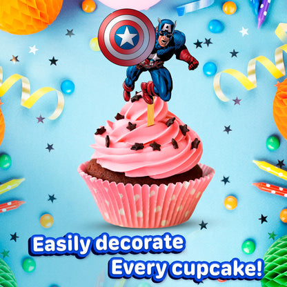 24x Super Soldier America Cupcake Toppers – Strong Picks Happy Birthday Décor, Cupcake Decorations for Kids Birthdays