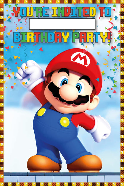 Set of 30 Super Mario Birthday Invitation Cards & Envelopes