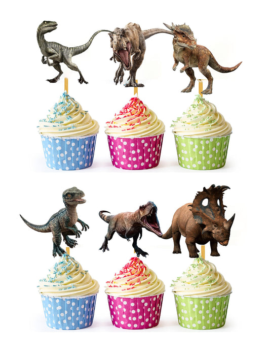 24x Cupcake Topper Picks – Prehistoric Dinosaur World Inspired Party Decorations