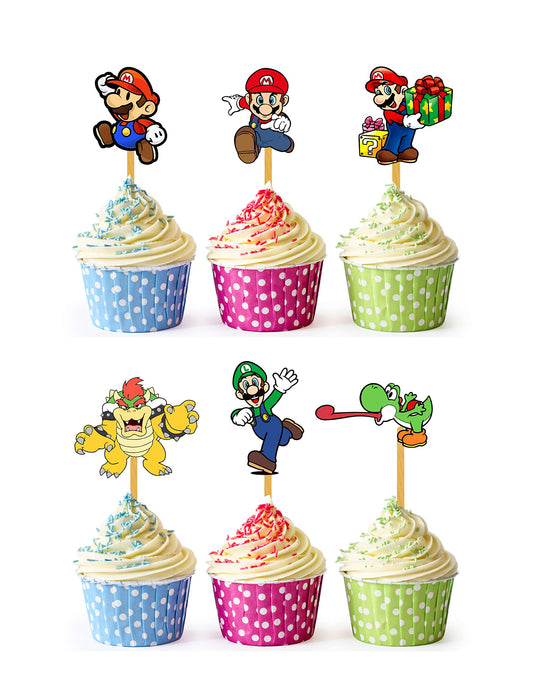 24x Classic Video Game Cupcake Toppers – Strong Picks Happy Birthday Décor, Cupcake Decorations for Kids Birthdays