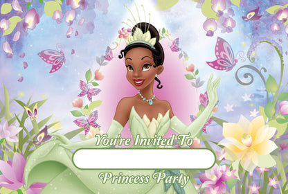 Set of 20 Tiana Princess Birthday Invitation Cards & Envelopes