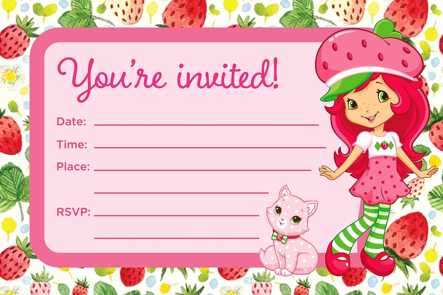 Set of 20 strawberry Birthday Invitation Cards & Envelopes