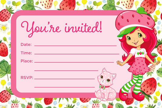 Set of 20 strawberry Birthday Invitation Cards & Envelopes