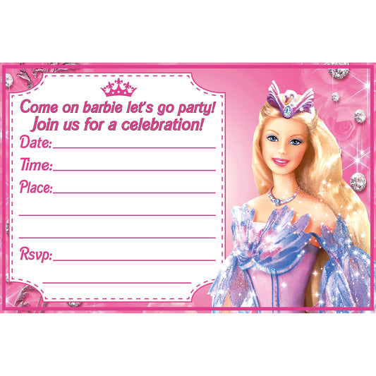 Set of 20 Barbie Birthday Invitation Cards & Envelopes