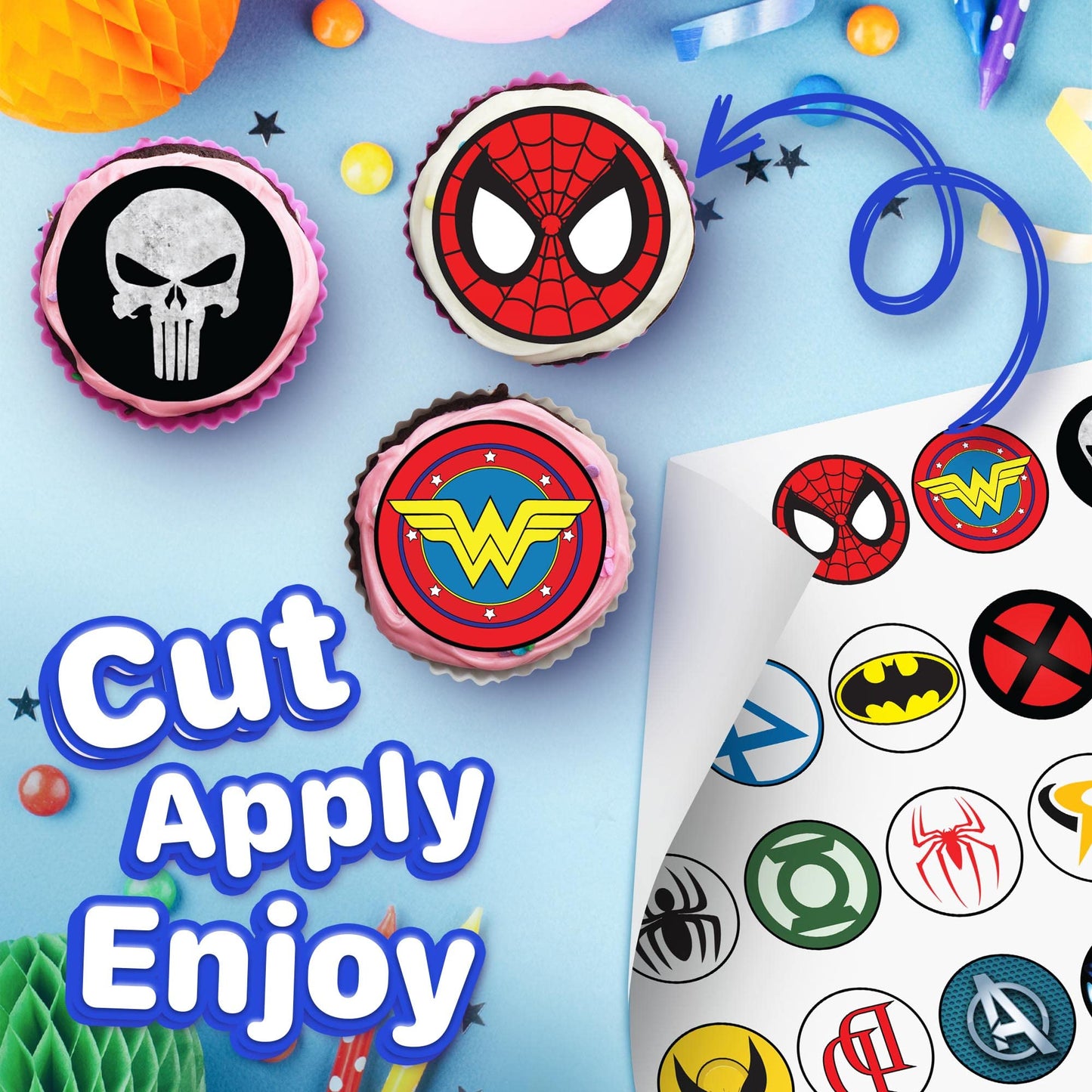 30x Wafer Paper Super Hero Edible Cupcake Topper