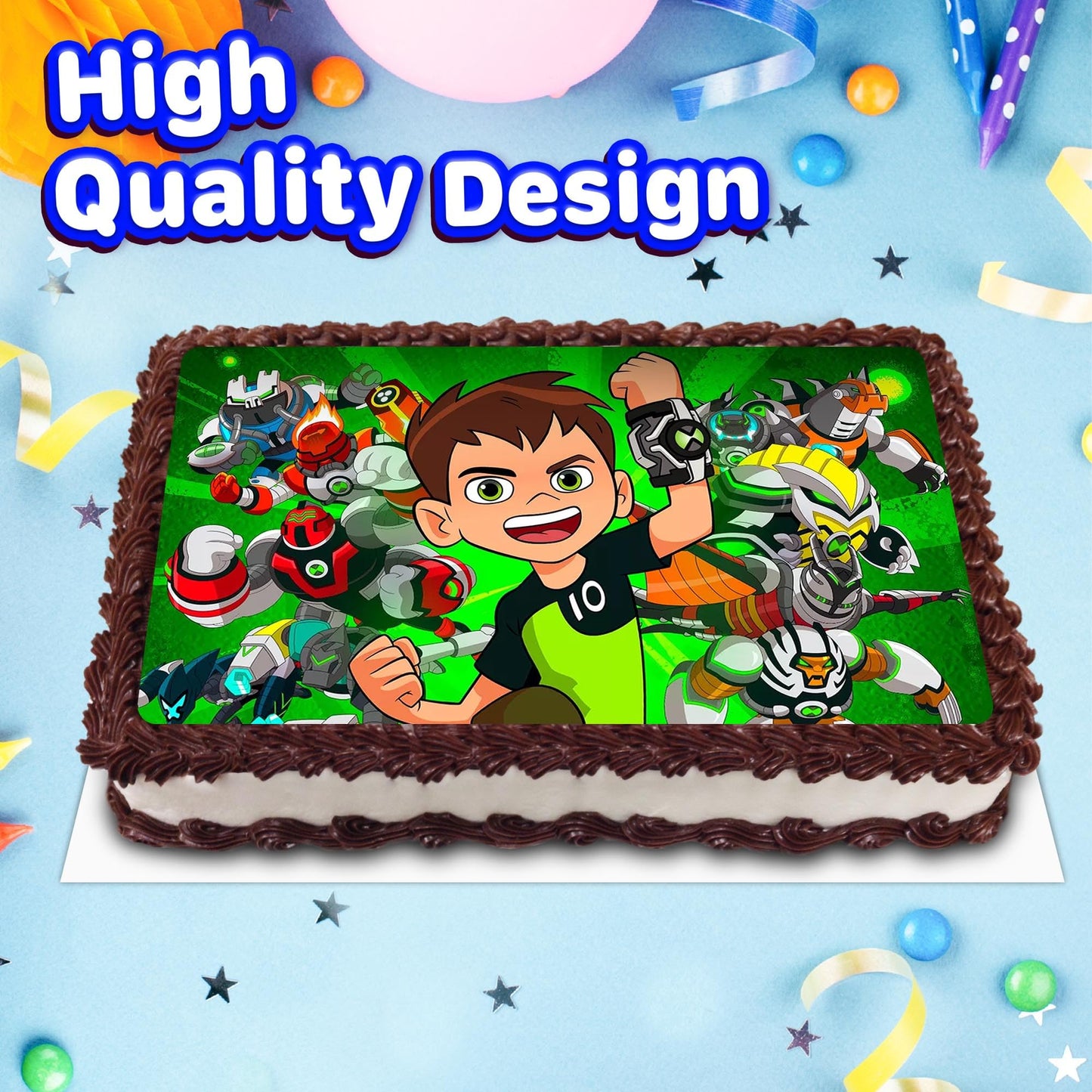 8.3 x 11.7 Inch Edible Square Cake Toppers – Galactic Hero Themed Birthday Party Collection of Edible Cake Decorations