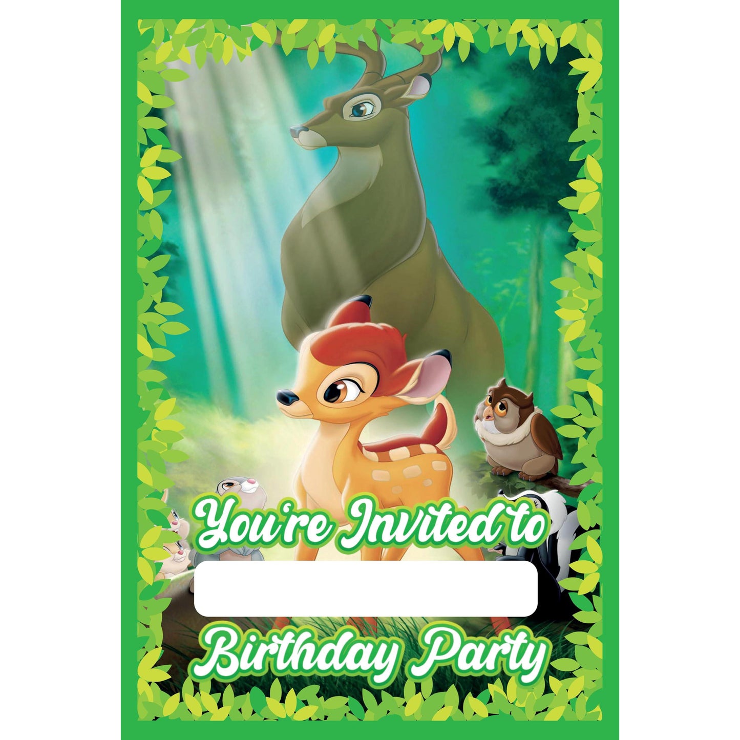 Set of 20 Bambi Birthday Invitation Cards & Envelopes