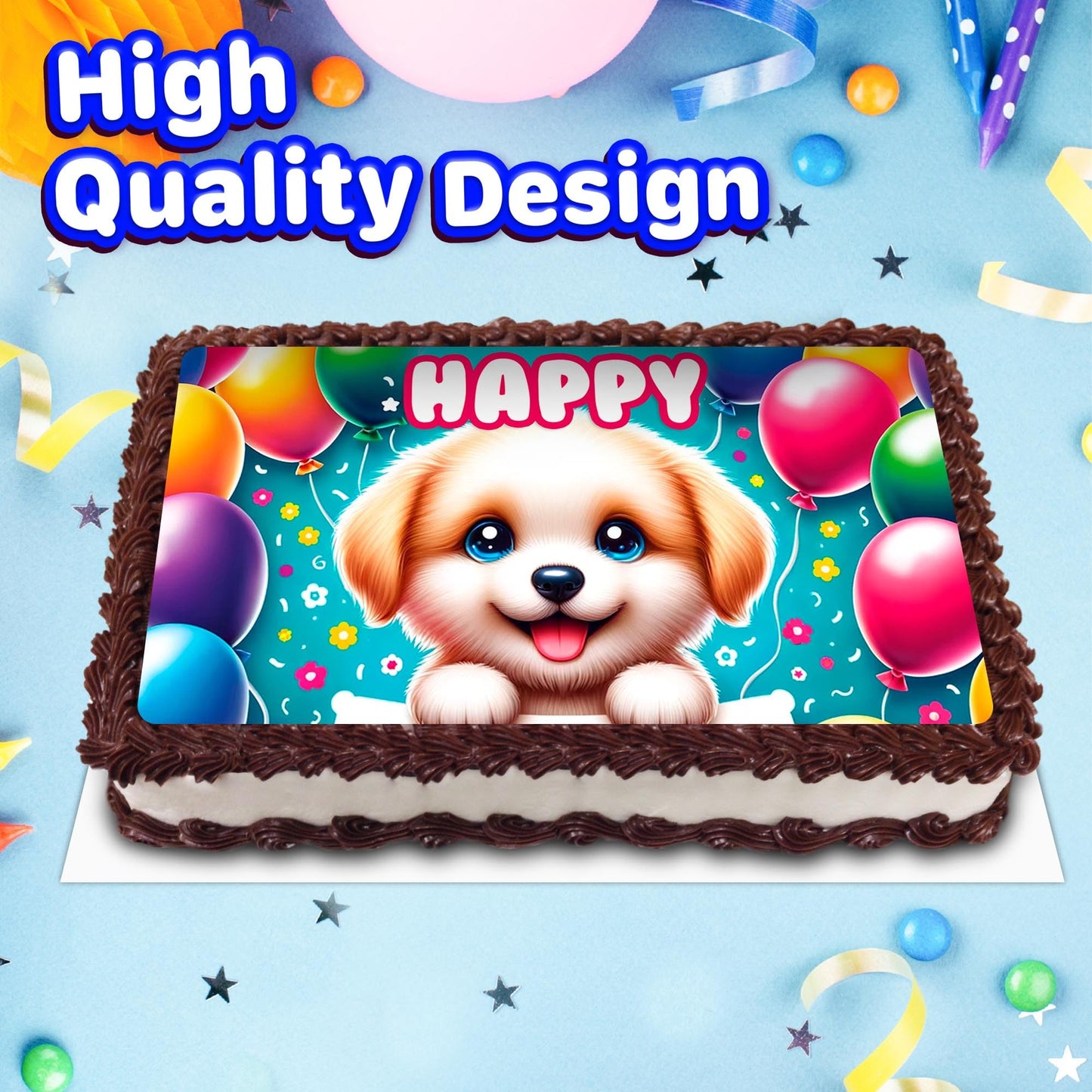 8.3 x 11.7 Inch Edible Square Cake Toppers Puppy AI