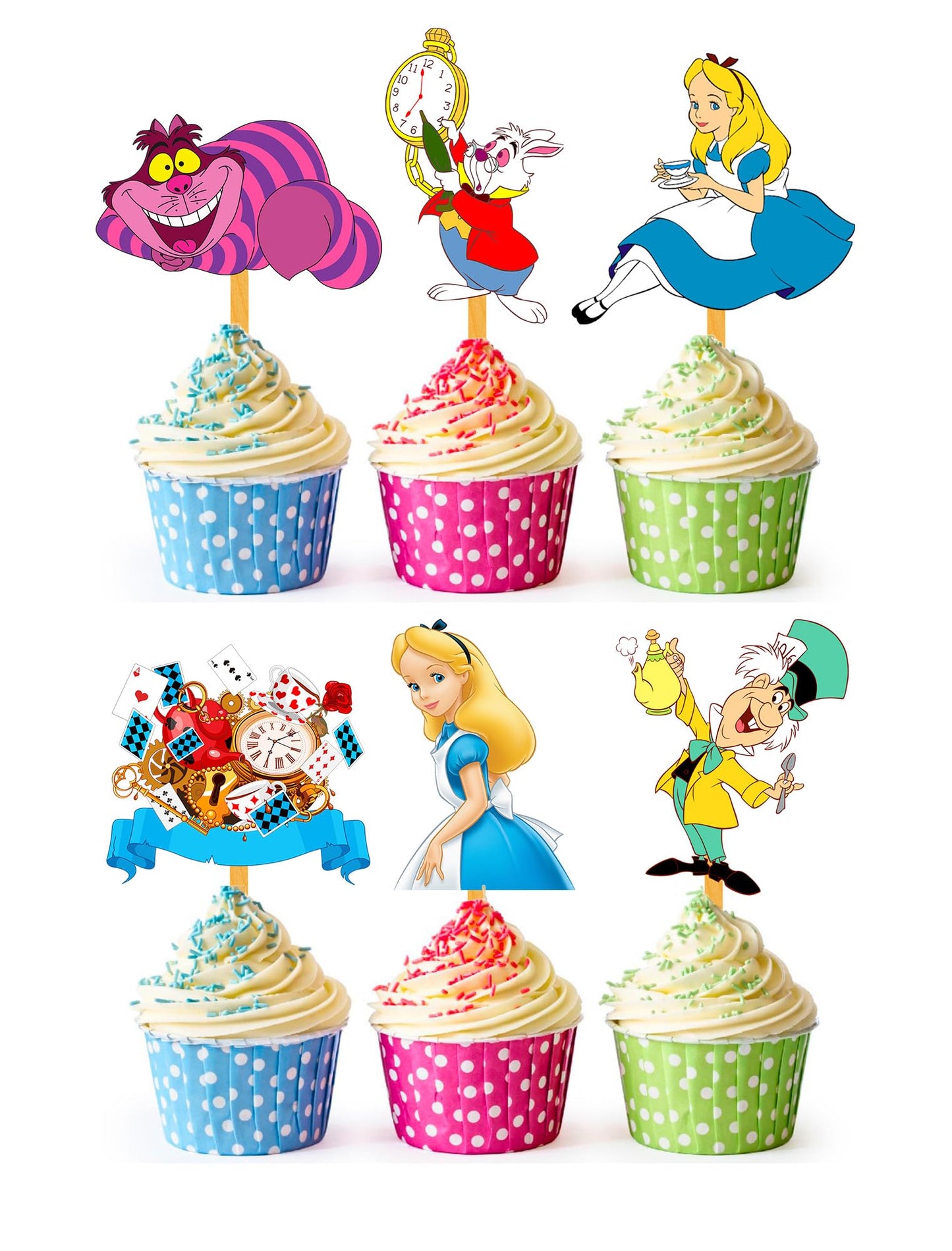 24x Wonderland Cupcake Toppers – Strong Picks Happy Birthday Décor, Cupcake Decorations for Kids Birthdays