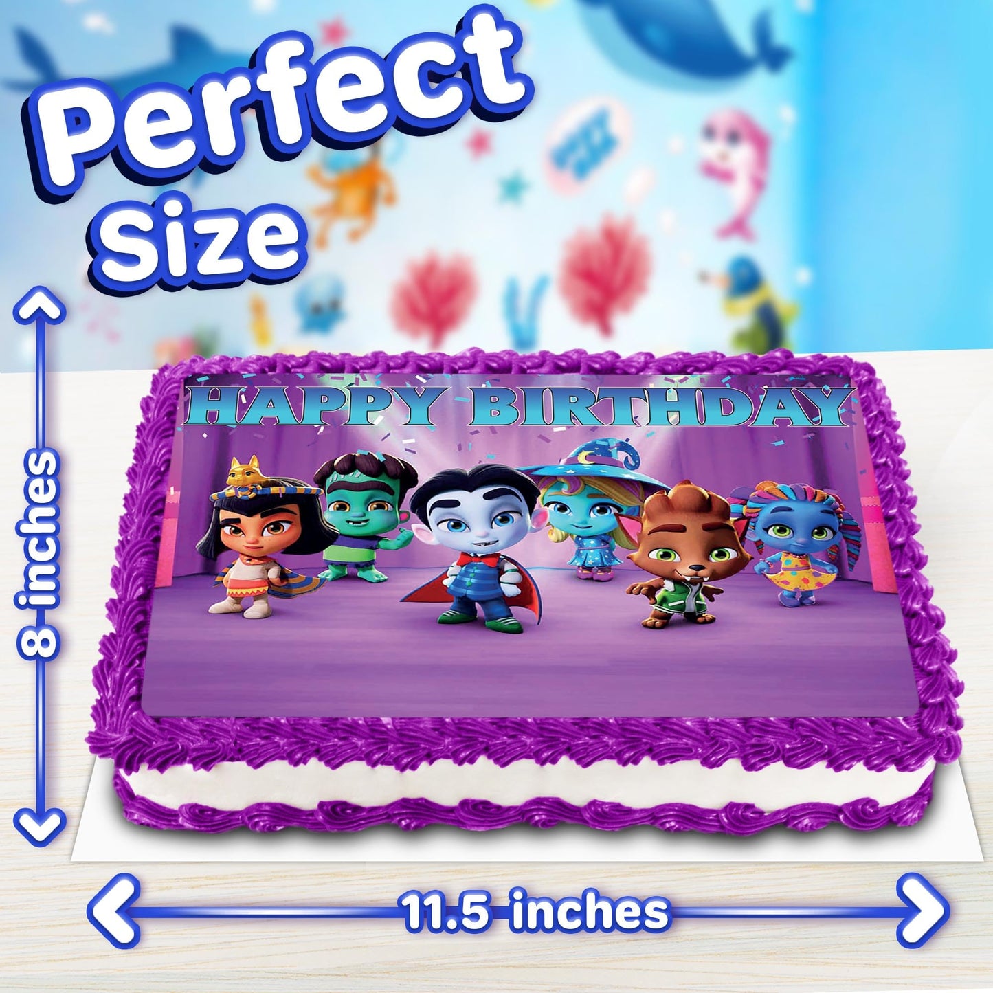 8.3 x 11.7 Inch Edible Square Cake Toppers Super Monsters