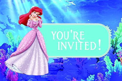 Set of 20 Little Mermaid Birthday Invitation Cards & Envelopes