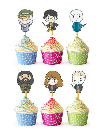 24x Cupcake Topper Picks – Wizarding House Inspired Design for Birthday Party Décor