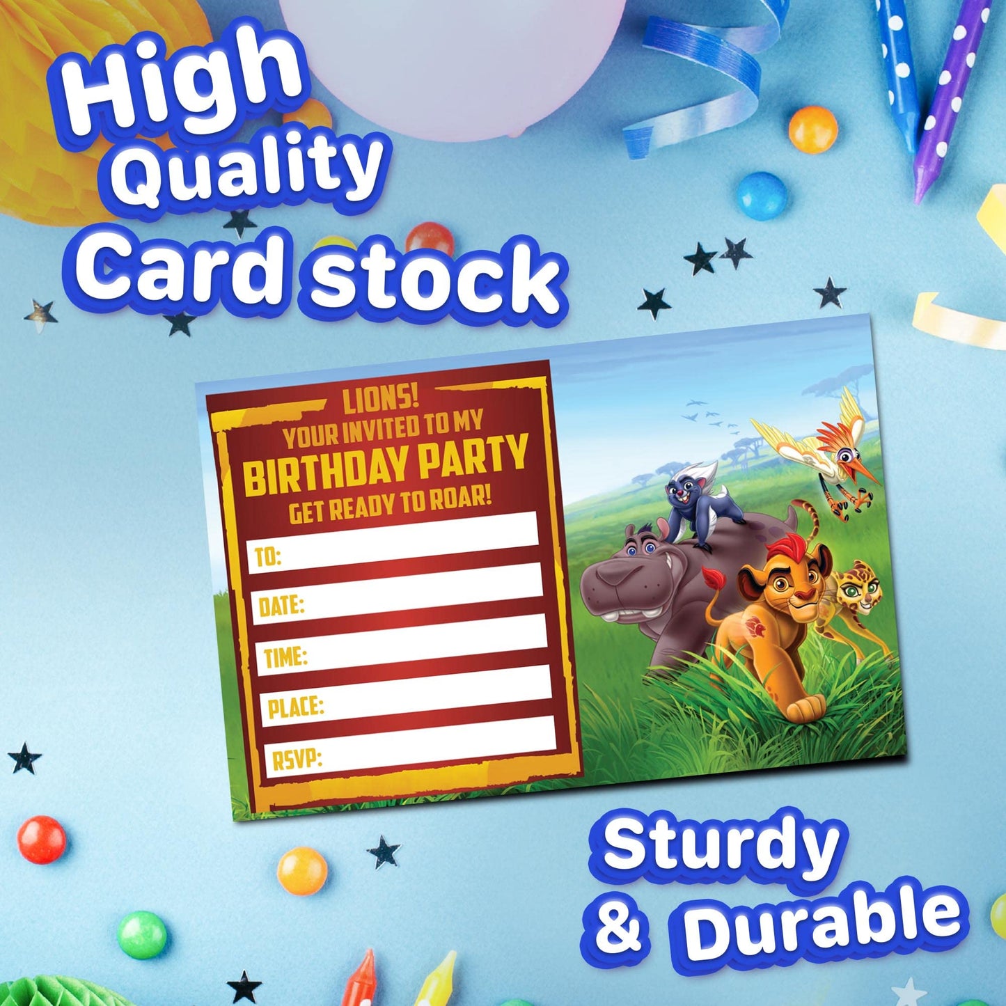 Set of 20 Lion Guard Birthday Invitation Cards & Envelopes