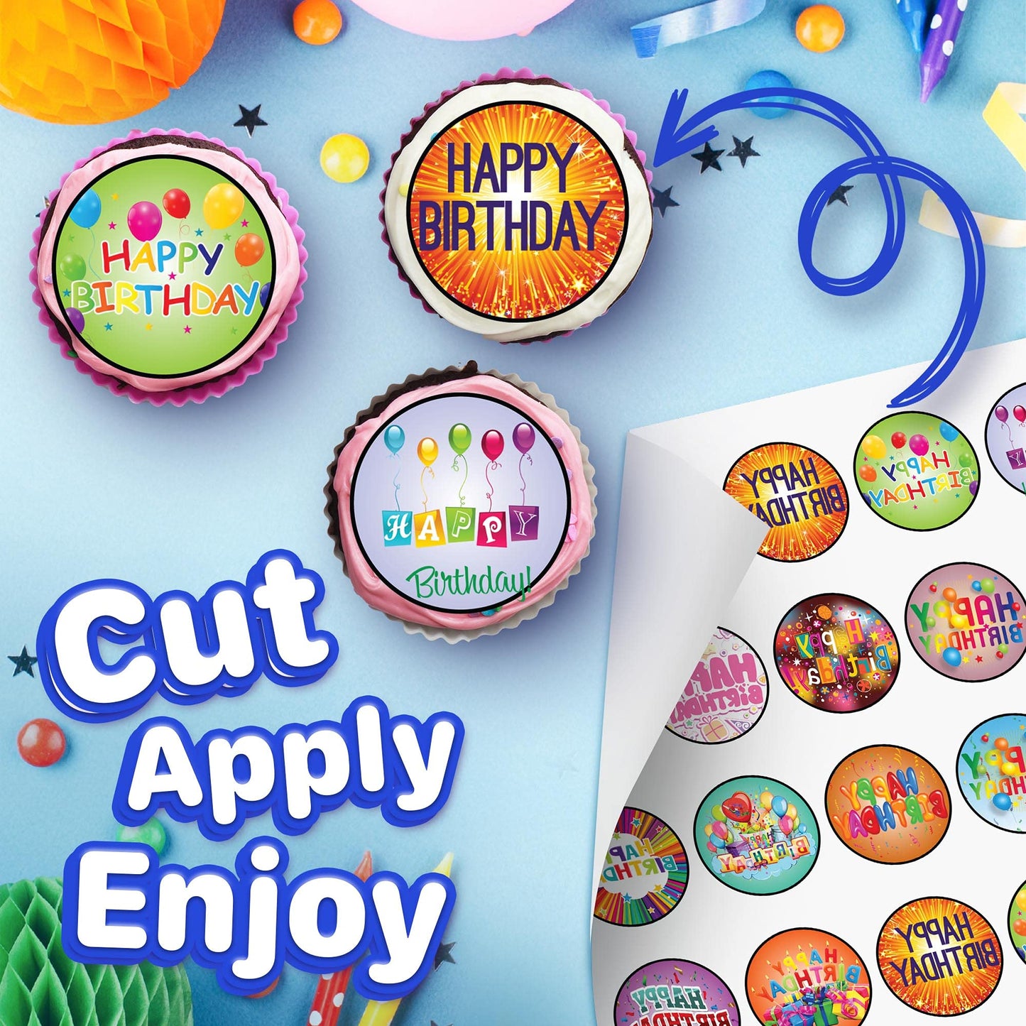 30x Wafer Paper Happy Birthday Edible Cupcake Topper