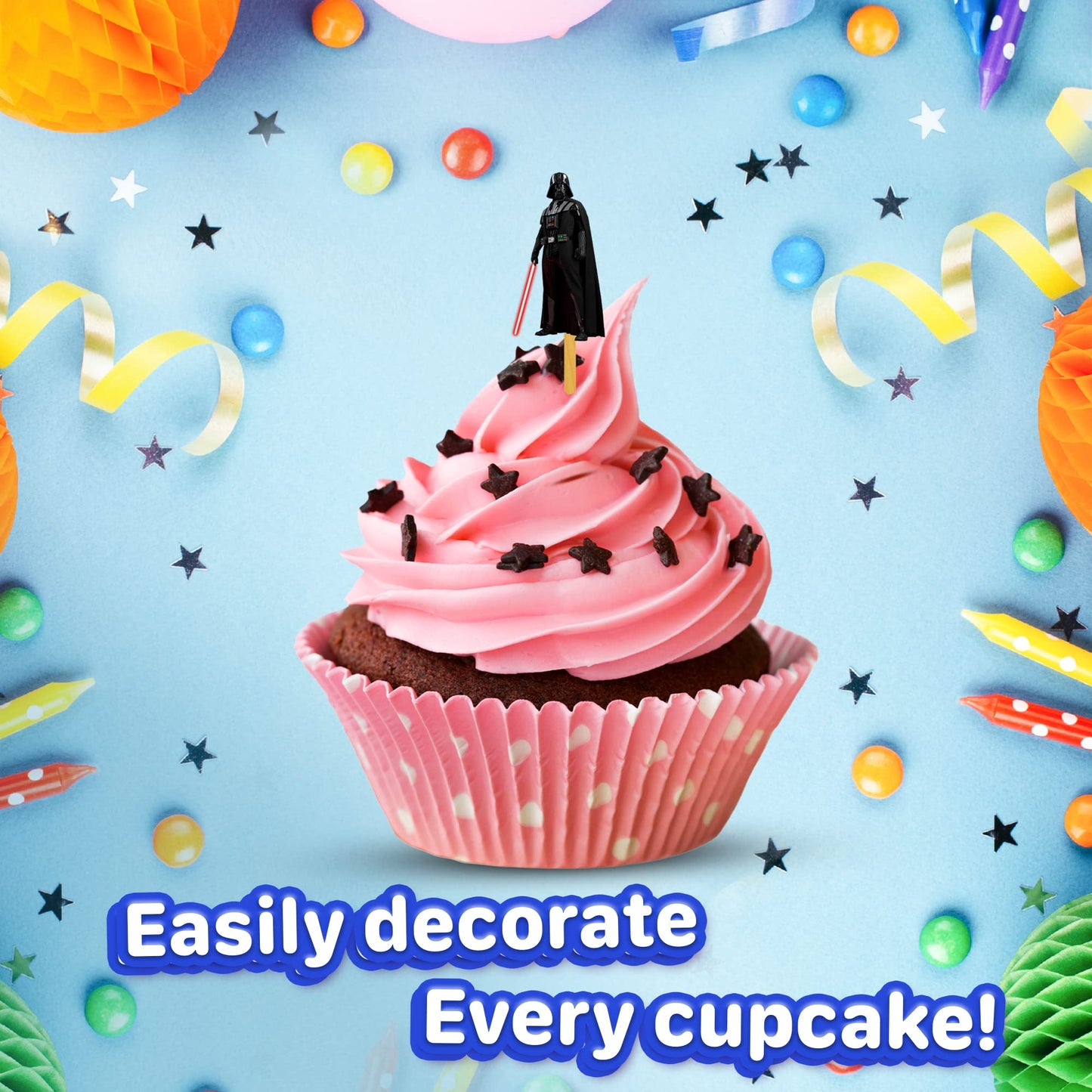 24x Galactic Space Cupcake Toppers – Durable Picks Happy Birthday Décor, Cupcake Decorations for Kids' Birthdays