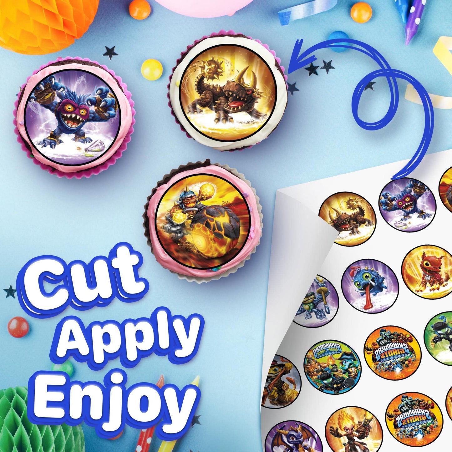 30x Wafer Paper Skylanders Edible Cupcake Topper