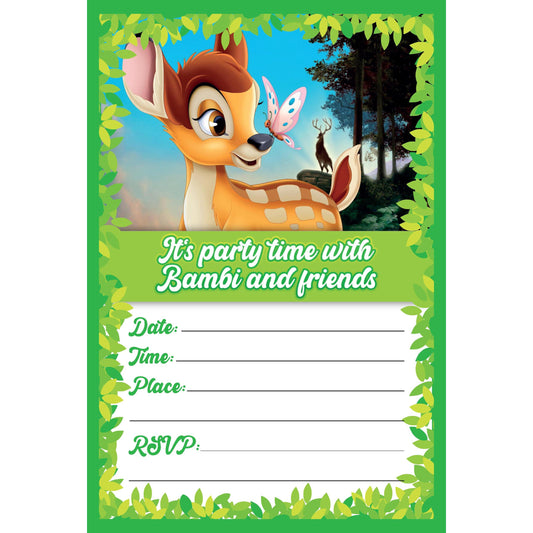 Set of 20 Bambi Birthday Invitation Cards & Envelopes