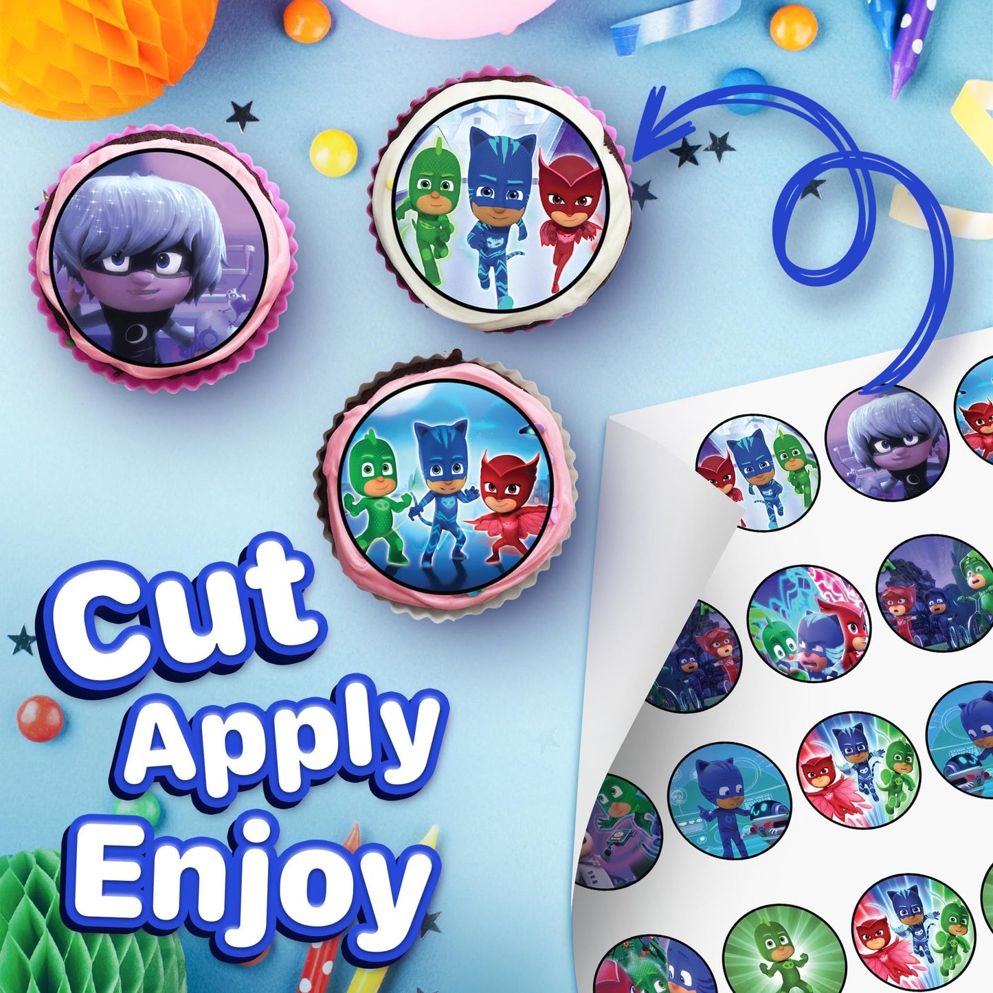 30x Wafer Paper pj masks Edible Cupcake Topper