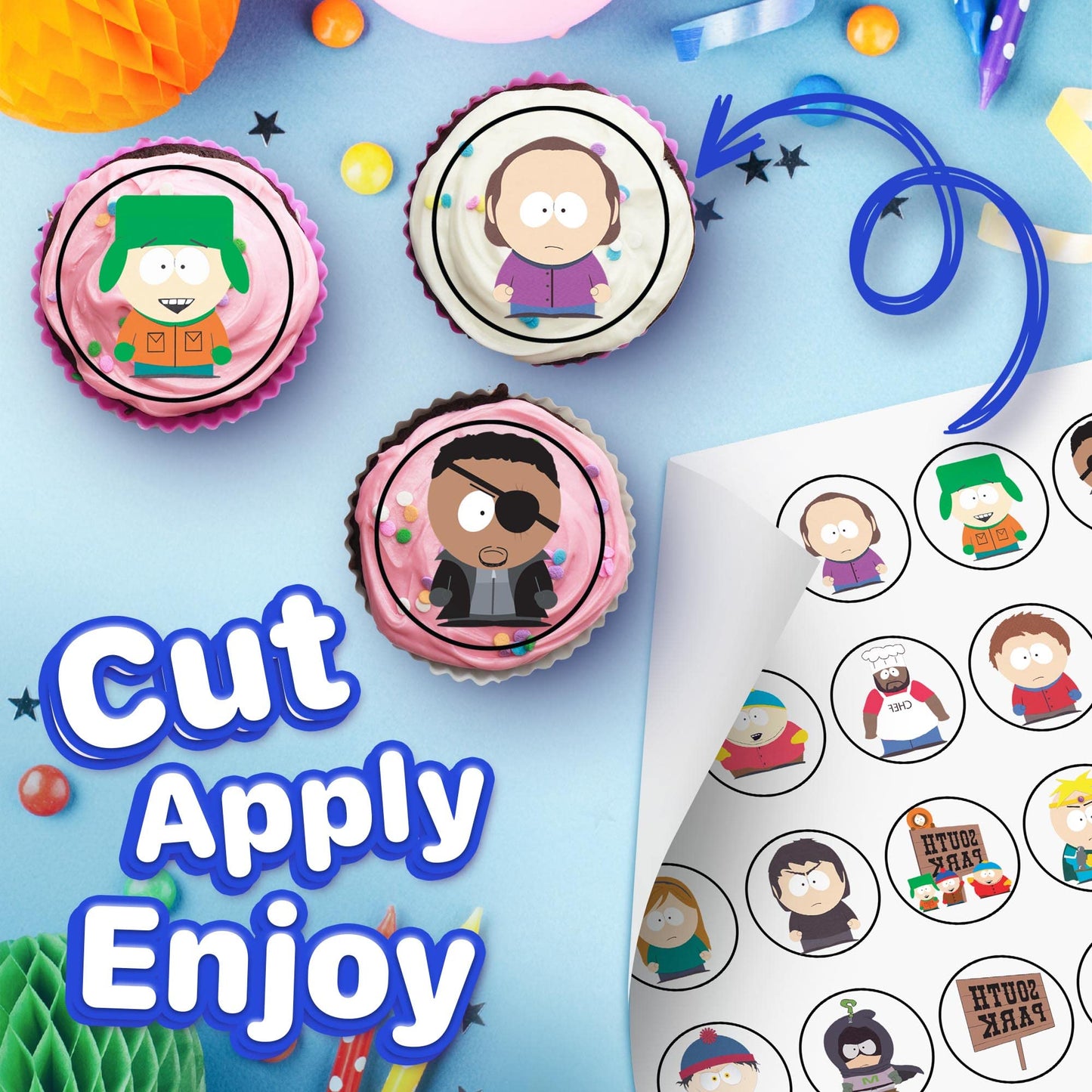 30x Wafer Paper South Park Edible Cupcake Topper