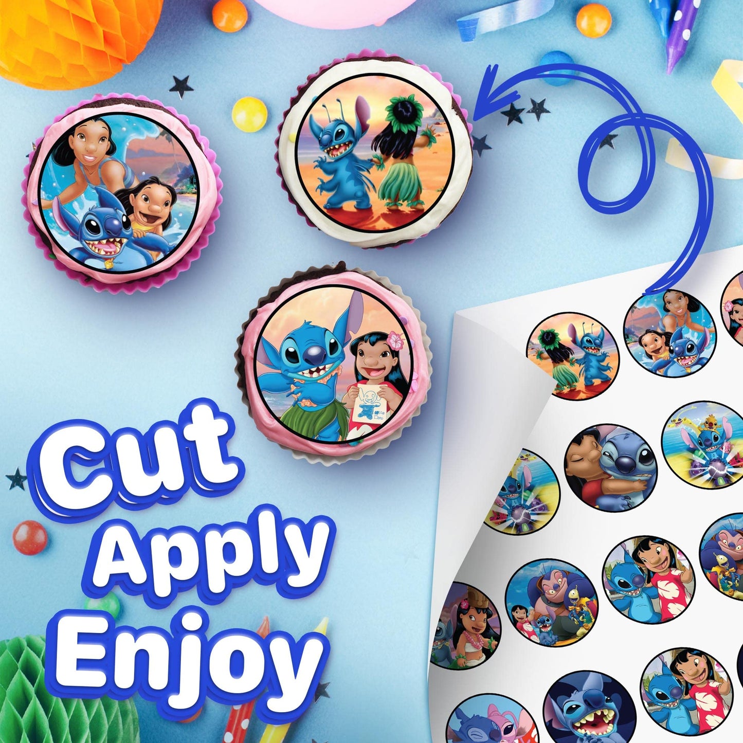 30x Wafer Paper Lilo And Stich Edible Cupcake Topper