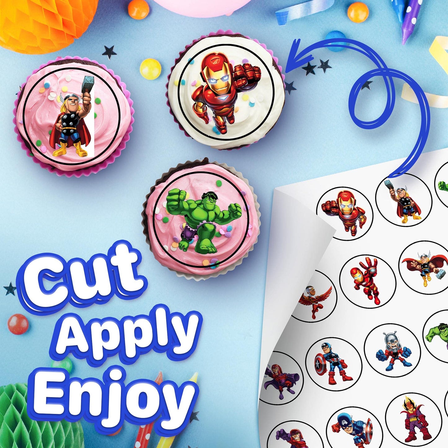 30x Wafer Paper Marvel Edible Cupcake Topper