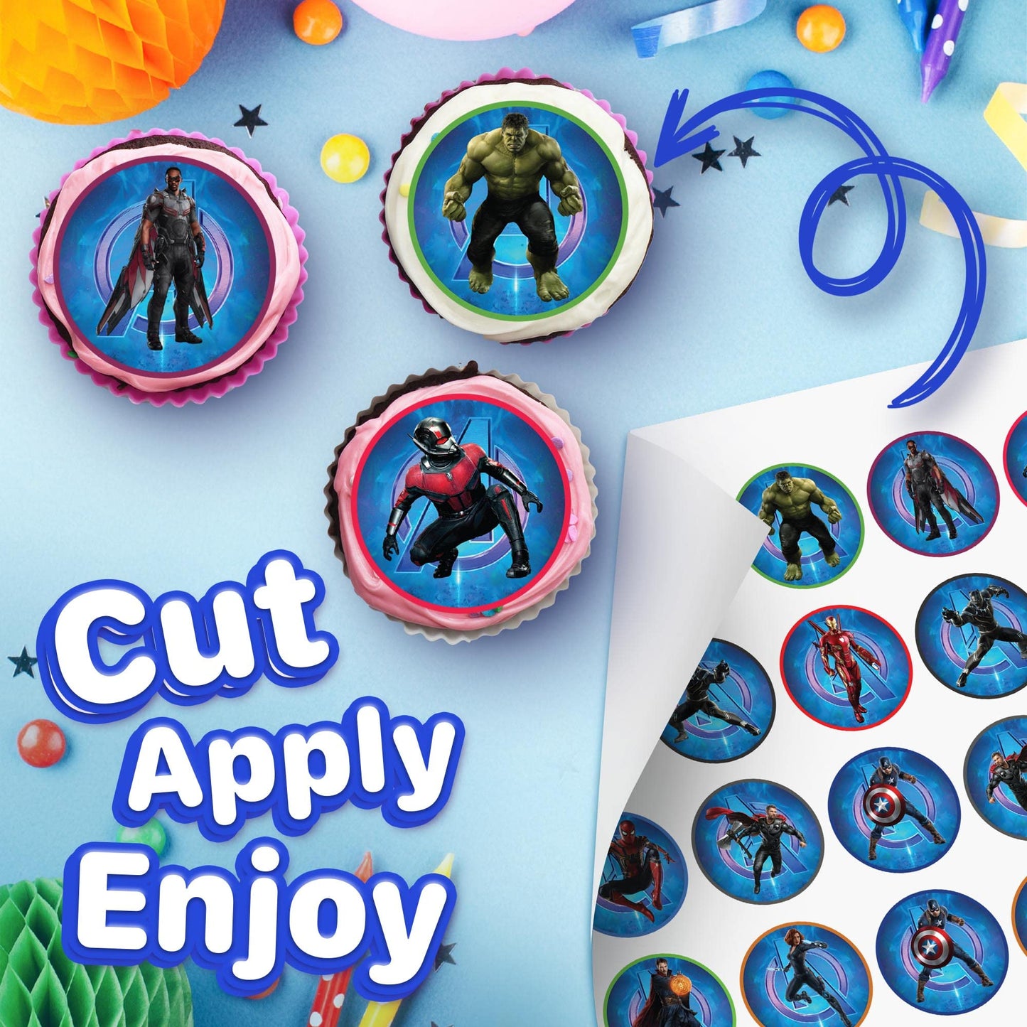 30x Wafer Paper Avengers Edible Cupcake Topper