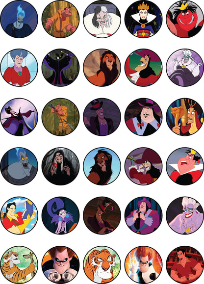 30x Wafer Paper ,Disney Villains Edible Cupcake Topper