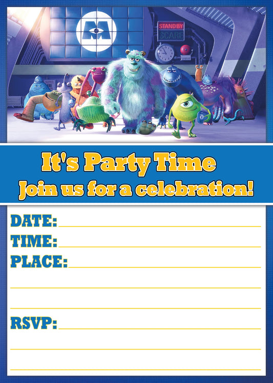 Set of 20 Monster inc Birthday Invitation Cards & Envelopes