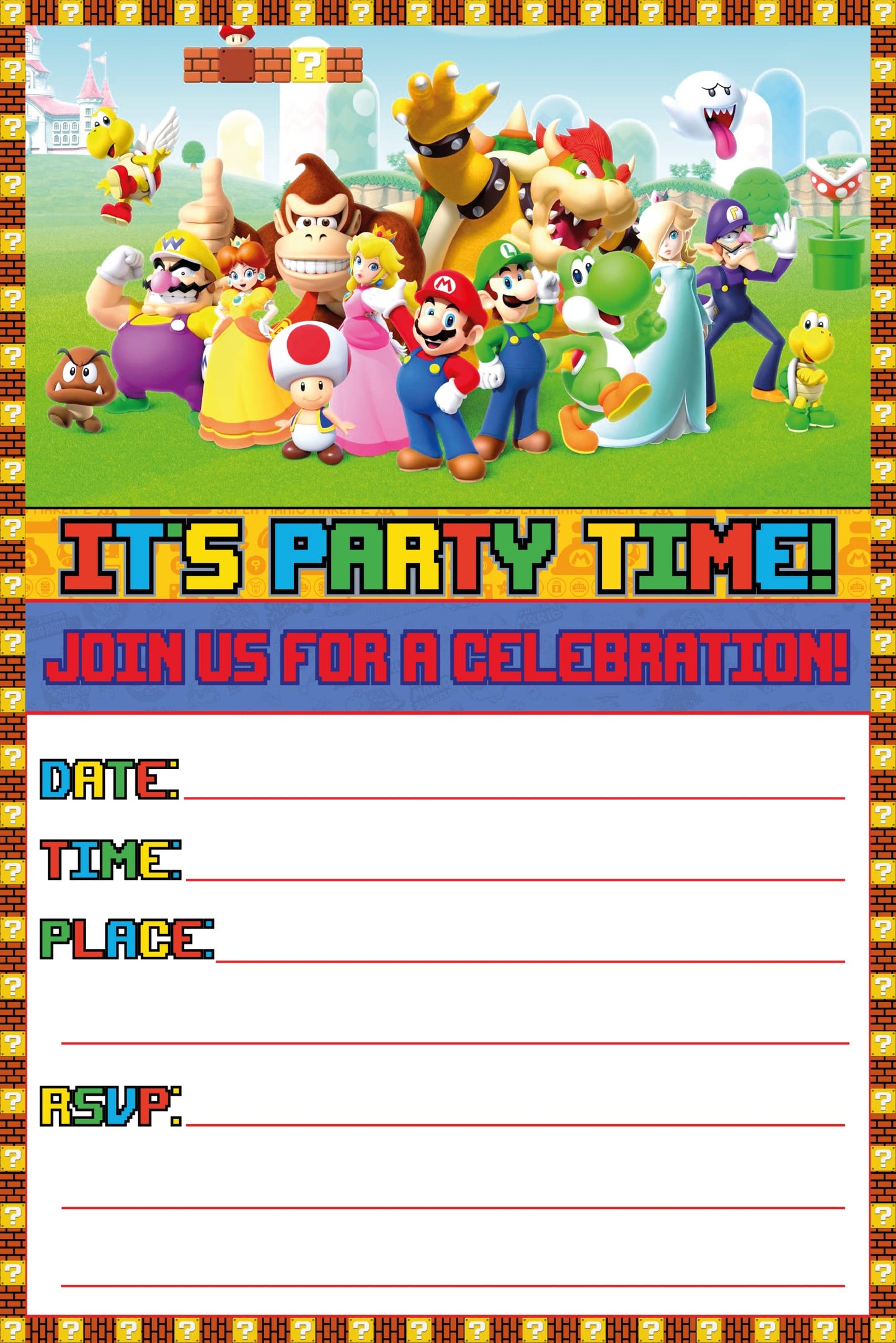 Set of 40 Super Mario Birthday Invitation Cards