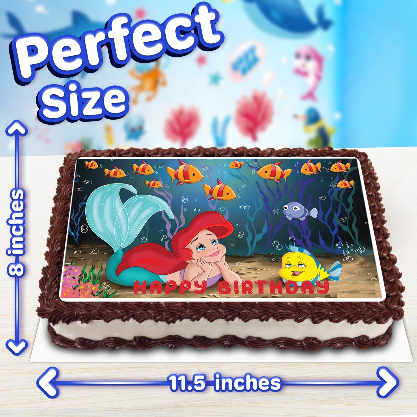 8.3 x 11.7 Inch Edible Square Cake Toppers Little Mermaid