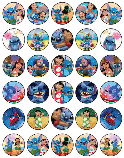 30x Wafer Paper Lilo And Stich Edible Cupcake Topper