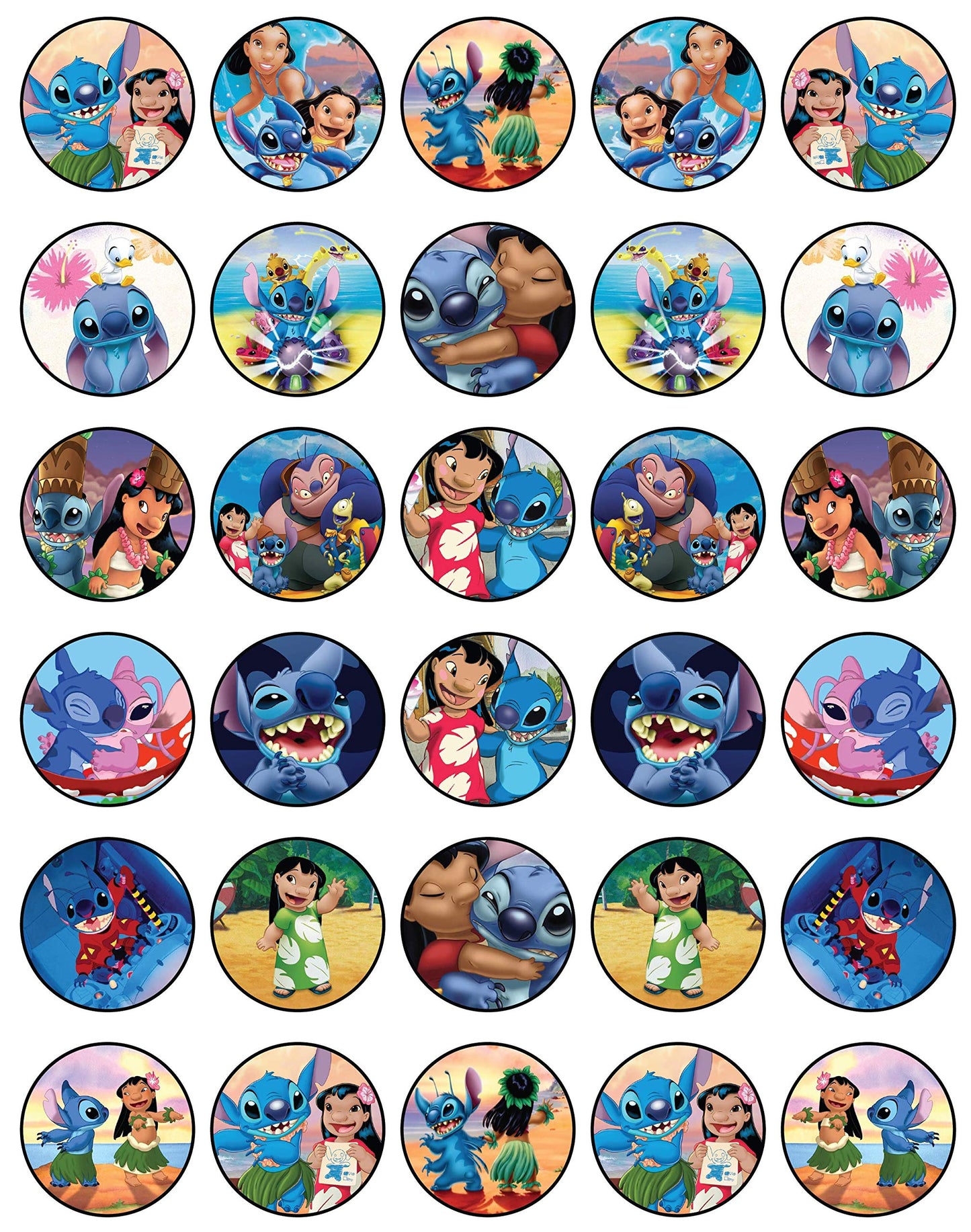 30x sugar Paper Lilo And Stich Edible Cupcake Topper