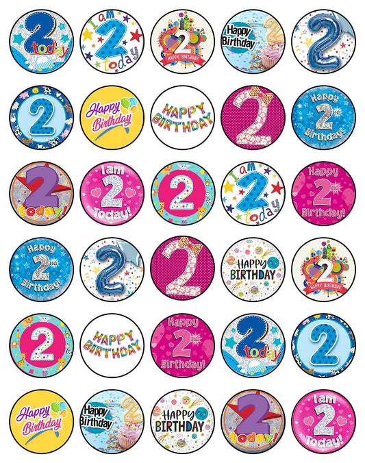 30x Wafer Paper Happy Birthday Edible Cupcake Topper