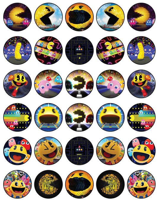 30x Wafer Paper Pacman Edible Cupcake Topper