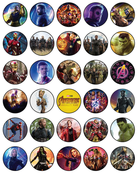 30x Wafer Paper Avengers Edible Cupcake Topper