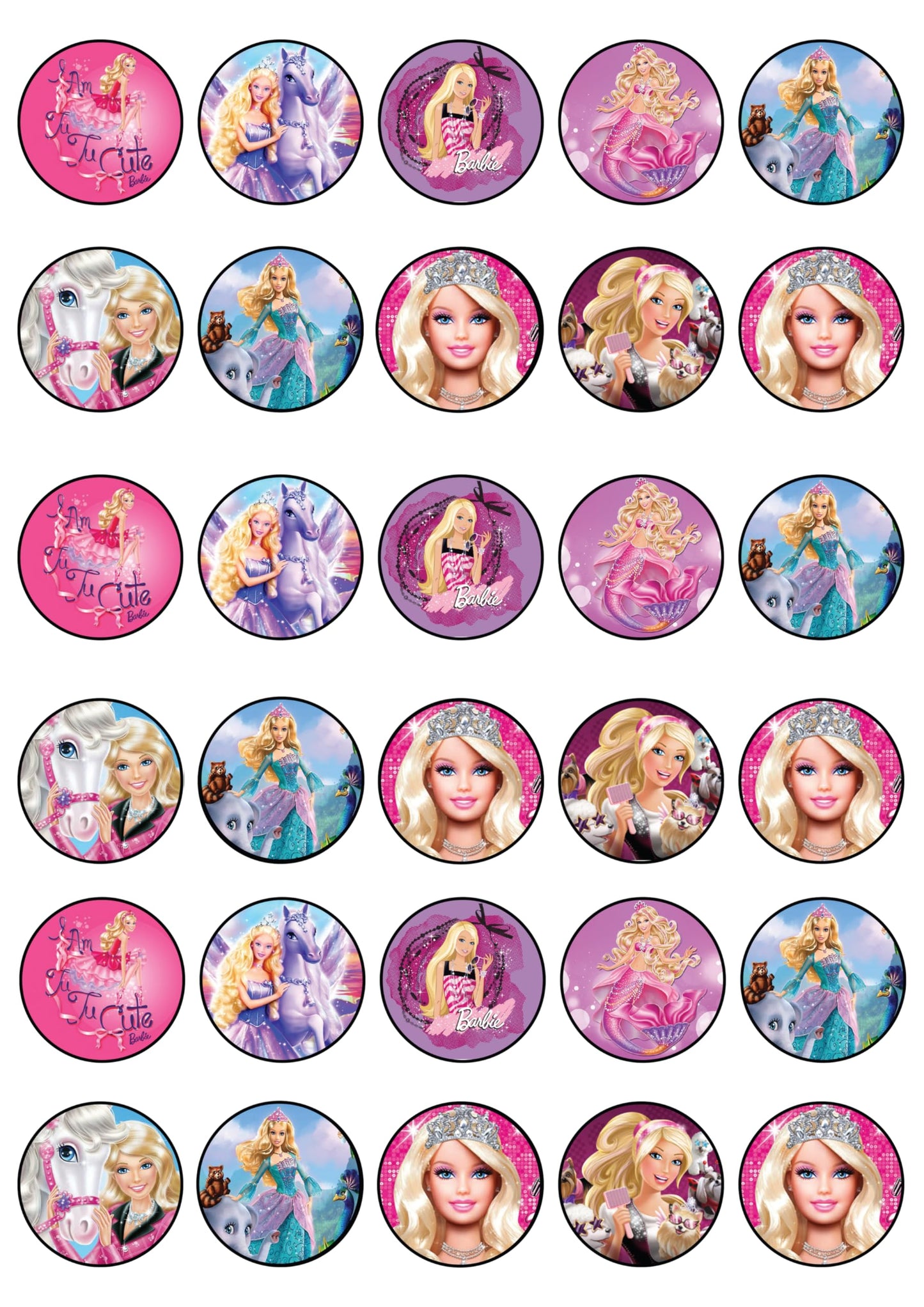 30x Wafer Paper Barbie Edible Cupcake Topper