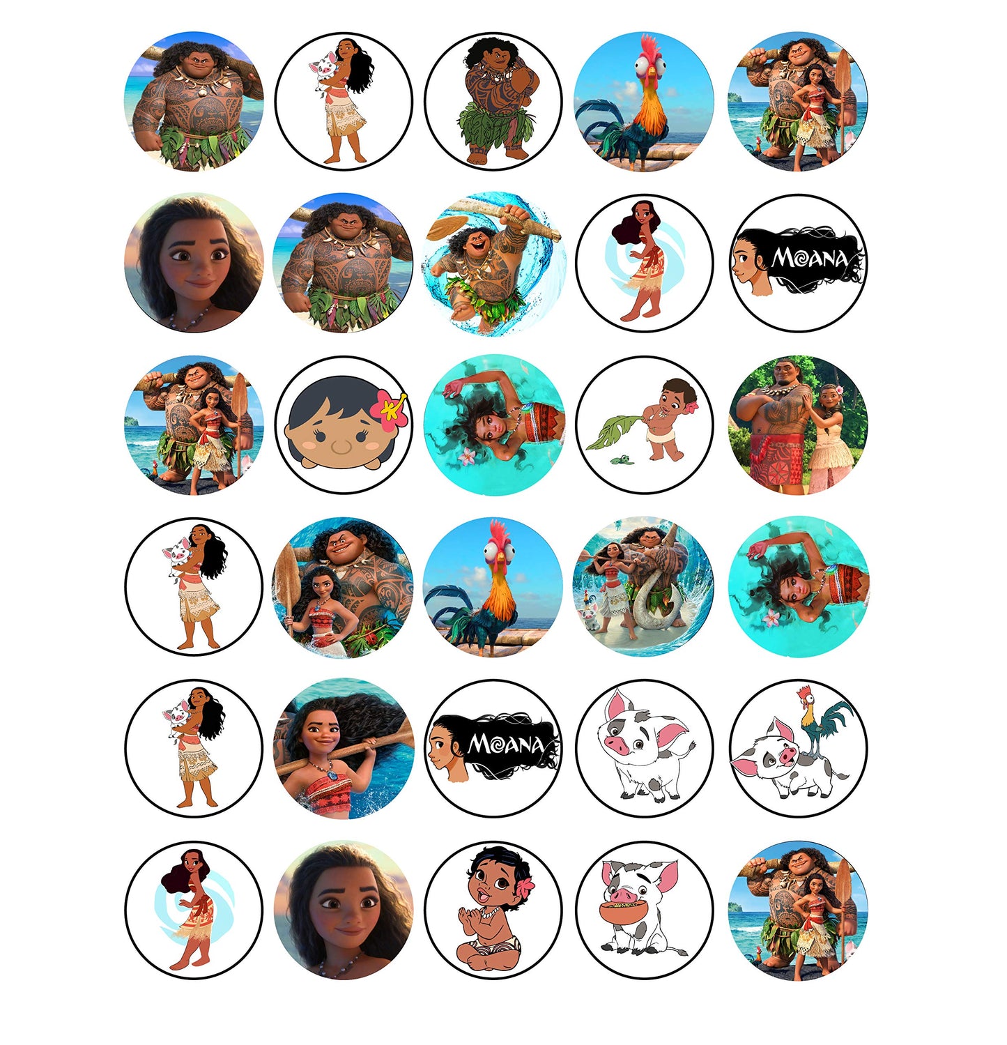 30x Wafer Paper Moana Edible Cupcake Topper