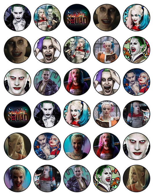 30x Wafer Paper Harley Quinn Edible Cupcake Topper