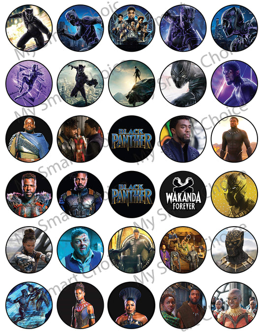 30x Wafer Paper Black Panther Edible Cupcake Topper