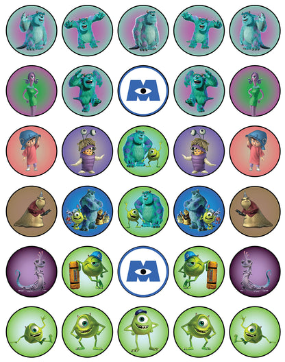 30x Wafer Paper Monster inc Edible Cupcake Topper