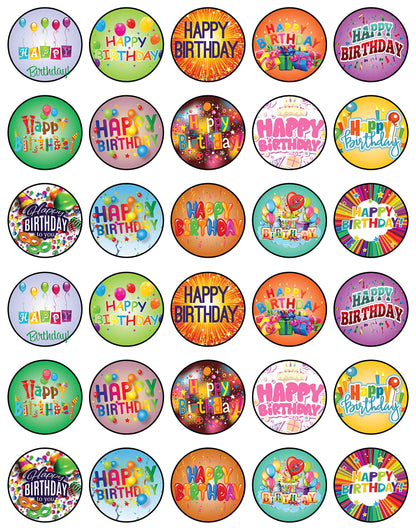 30x Wafer Paper Happy Birthday Edible Cupcake Topper