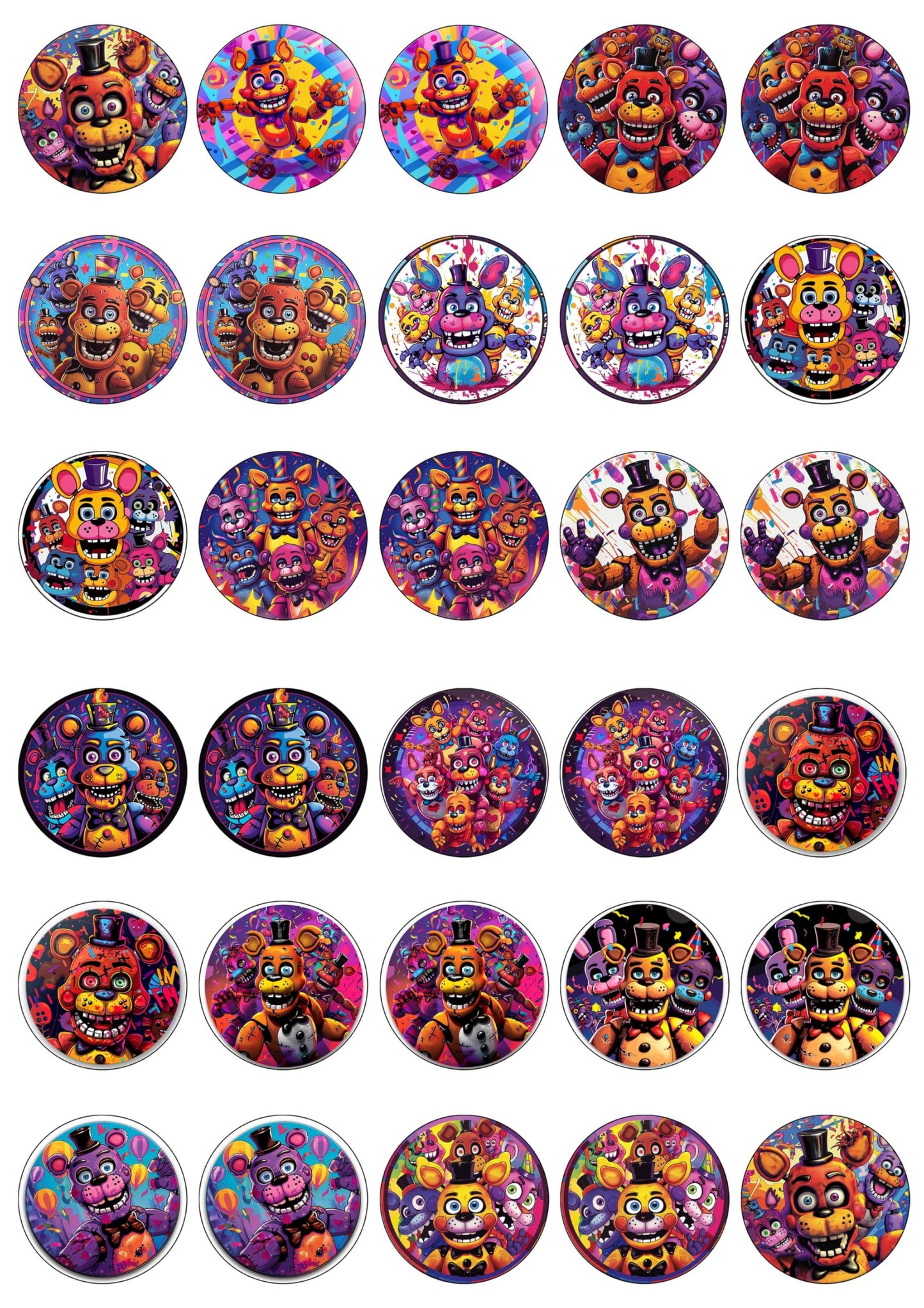 30x Wafer Paper Five Night Edible Cupcake Topper