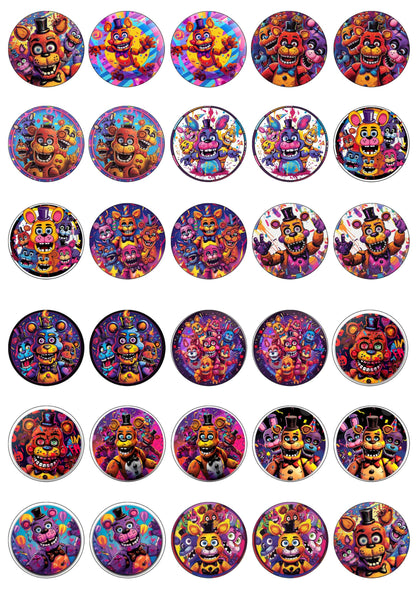 30x Wafer Paper Five Night Edible Cupcake Topper